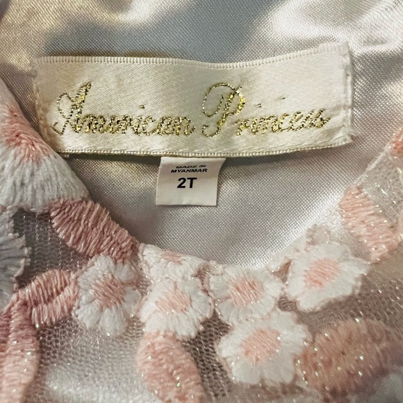 American Princess Floral Dress Size 2T White and Pastel Pink Floral Overlay - Picture 5 of 14